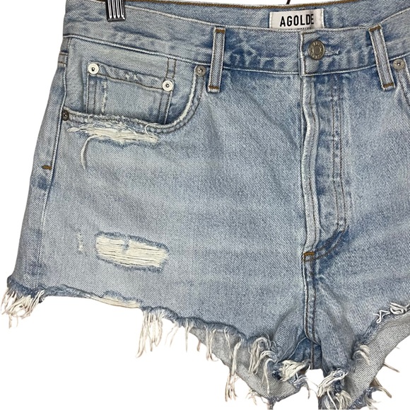 Agolde Parker Vintage Cutoff Light Wash Distressed Denim Shorts Size 30 - Picture 4 of 6